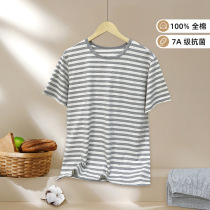 Striped pajamas set] Striped short-sleeved pajamas loose comfortable casual and can be worn out at home.