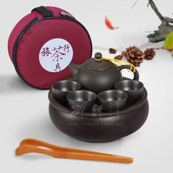 High-end purple sand ceramic travel tea set, casual set, portable kung fu tea set, tea tray, haixi shi teapot