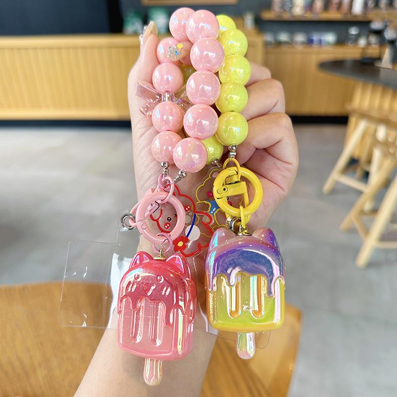 Beaded Chain Bracelet Cartoon Ice Cream Keychain for Girls, Exquisite Bag Pendant, Creative Car Keychain