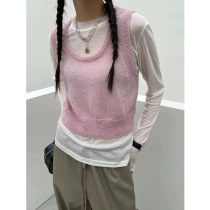 2024 Spring New Korean Designer Simple Casual Thin U-neck Pullover Sleeveless Knitted Vest