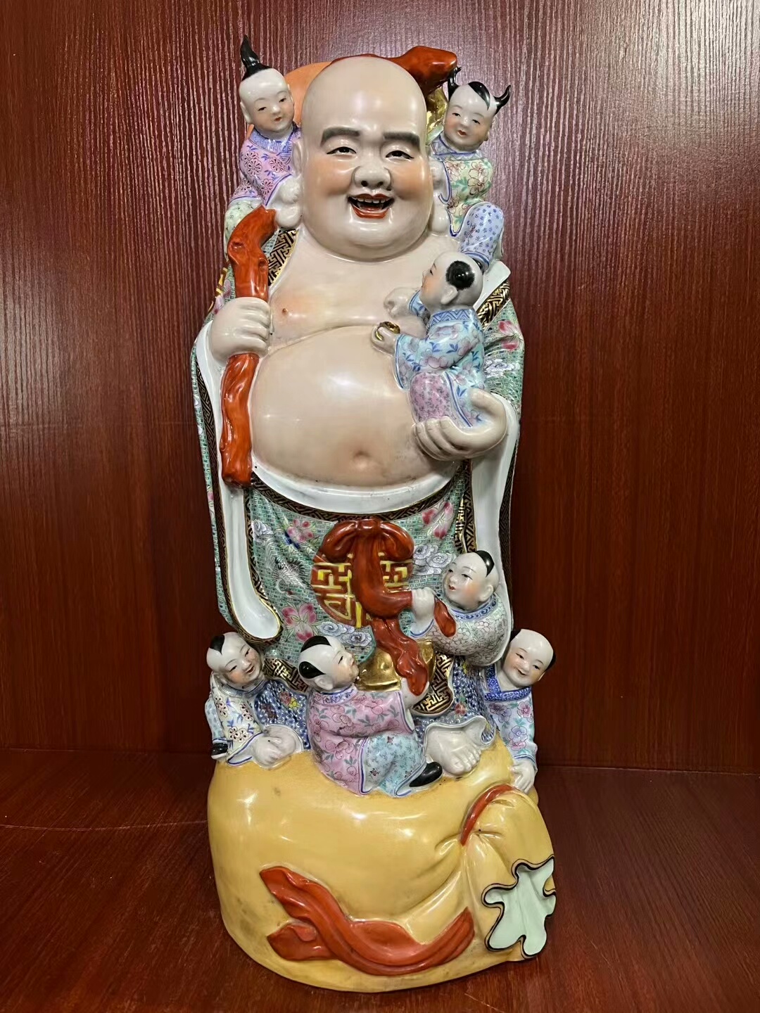 567雕塑粉彩描金七子弥勒佛（曾龙昇造）