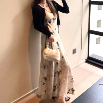 YUEJUXING fu shengruomeng new Chinese style ink smudged suspender dress womens national style floral long dress trendy