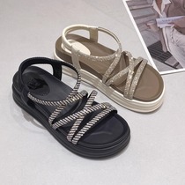 2024 thick-soled fairy style Roman sandals for women summer new fashion rhinestone casual sandals soft soles comfortable and versatile