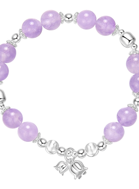 中国黄金925银紫水晶铃兰花手链女新款情绪稳定手串七夕礼物