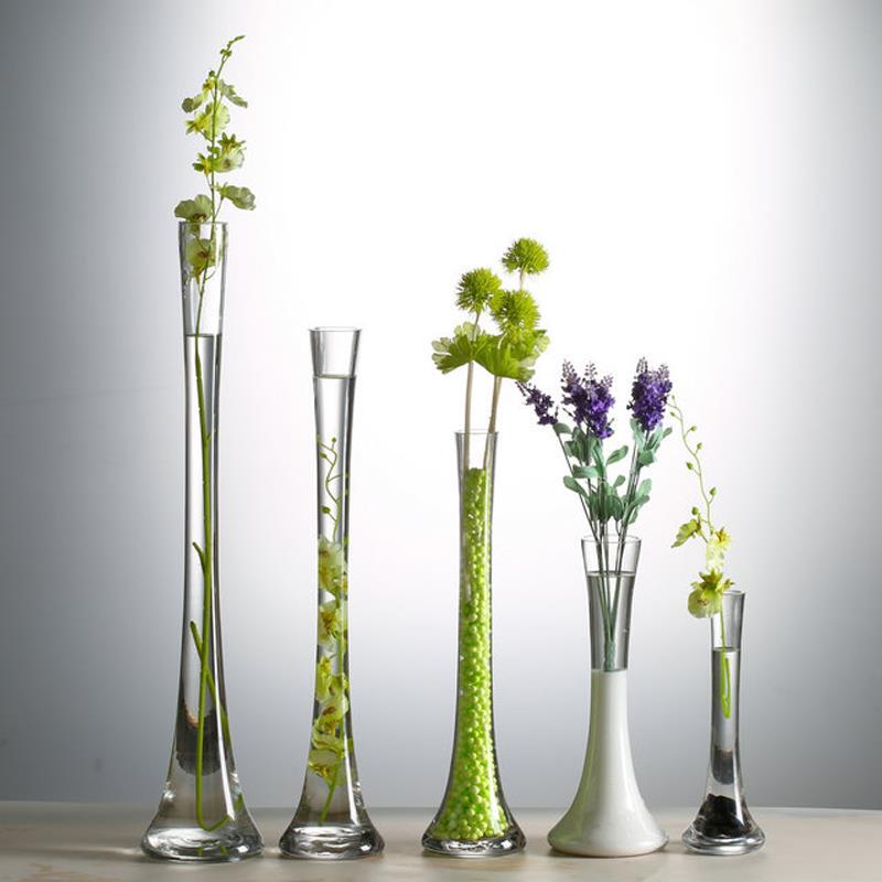 Nordic Transparent Slender Glass Vase with a Small Opening, Modern Minimalist Home Decor for Living Room and Dining Table, Floor-Standing Hydroponic Vessel