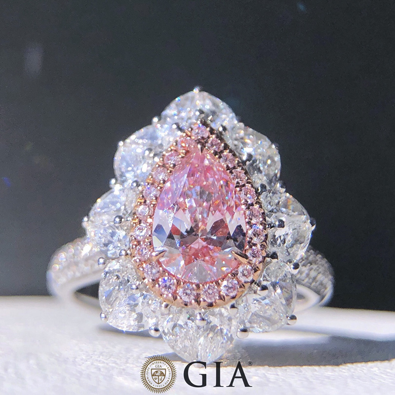 Gia Main Diamond 1.00 Carat Ftp Color Si1 Clarity 18K Gold Teardrop-Shaped Pink Diamond Diamond Ring Real Diamond Custom-Made Model Gia Main Diamond 1.00 Carat Ftp Color Si1 Clarity 18K Gold Teardrop-Shaped Pink Diamond Diamond Ring Real Diamond Custom-Made Model
