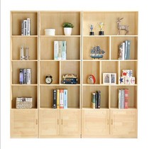 Popular simple solid wood bookshelf childrens toy shelf with cabinet door log storage library creative combination bookcase