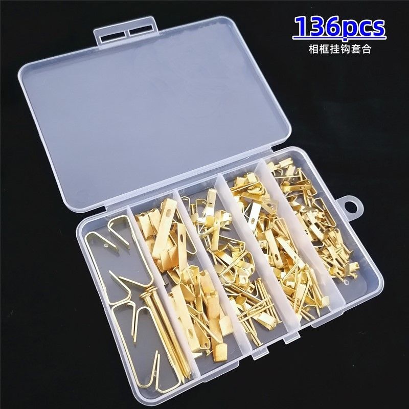 Cross-Border 136-Piece Picture Hook Hanger Set Wall-Mounted Nail Kit Photo Frame Box Set