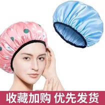 Shower cap womens waterproof shower cap double-layer adult satin thickening household hair mask care anti-oil fume shower headgear