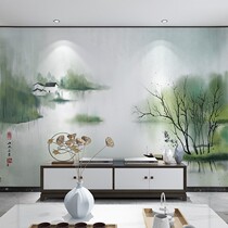 Chinese ink landscape painting Jiangnan water town background wall wallpaper study tea room restaurant restaurant decoration wallpaper mural