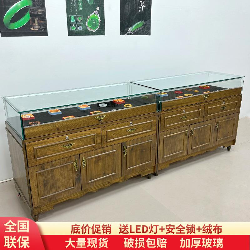 Antique counter, commercial jade display cabinet, jewelry display cabinet, jewelry display cabinet, solid wood jewelry, jade, glass, cultural toys