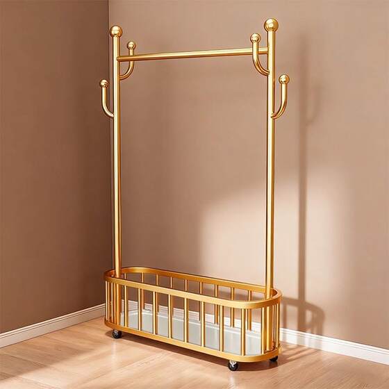 Clothes Rack Floor-Standing Bedroom Clothes Rack Household Simple Clothes Drying Rack Movable Storage Rack Clothes Storage Rod Rack