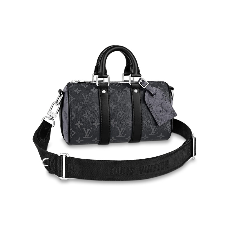 9.9/9.5 New Lv/Louis Vuitton Keepall 25 Canvas Black Men's Medium-Sized Handbag