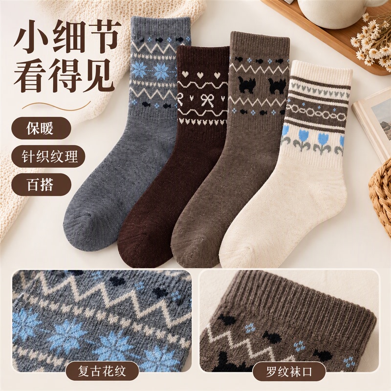 Autumn and Winter Fair Isle Cartoon Retro Pattern Socks for Women, Mid-Calf Socks, Versatile Slouch Socks, Warm Geometric Pattern Autumn and Winter Fair Isle Cartoon Retro Pattern Socks for Women, Mid-Calf Socks, Versatile Slouch Socks, Warm Geometric Pattern