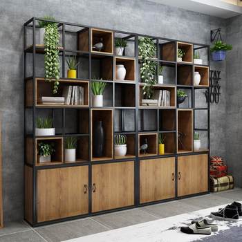 Partition storage rack office screen display rack american wrought iron living room decoration multi-layer storage solid wood storage cabinet