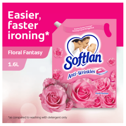 Softlan Anti Wrinkles Floral Fantasy (Pink) Fabric Softener 1.6L Refill