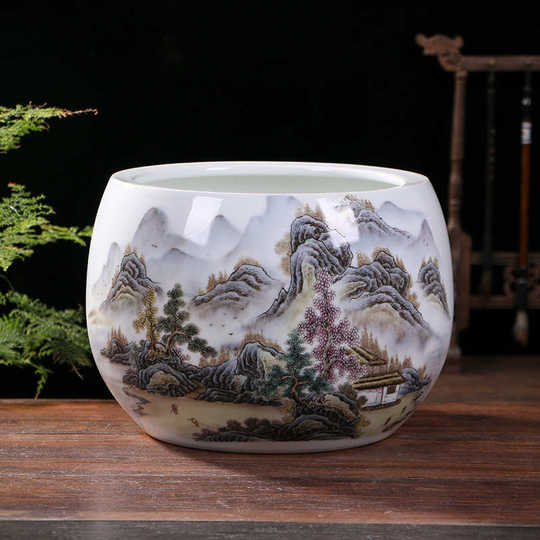 客厅家居摆设聚宝盆景德镇摆件粉彩电视柜缸玄关装饰品陶瓷器创意