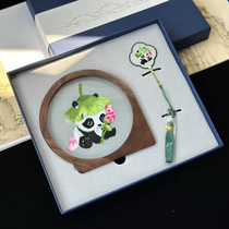 Su embroidery pure handmade double-sided embroidered walnut wood ornaments gift box set Lotus intangible cultural heritage business souvenir