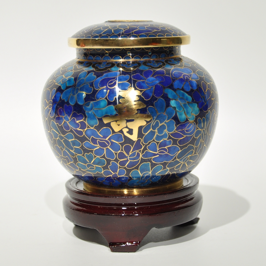 2491 七宝焼　景泰藍　琺瑯　花瓶 中国美術 景泰藍◇80年代 七宝焼き 壺 花瓶 ゴールドブルー骨董