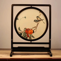 Su embroidery pure hand embroidery purple sandalwood double-sided embroidery ornament Two Birds new Chinese style craft gift