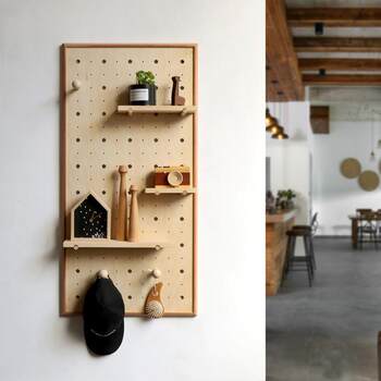 Wooden hole panel nordic interior wall decoration porch wall hanging rack custom partition storage display rack
