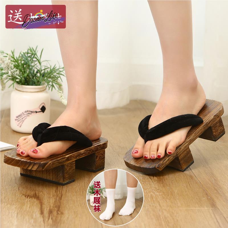 2026 New Model Two-Toothed Clogs Flip-Flops Cos Unisex Couple Slippers Wooden Shoes Japanese Style Wooden Shoes with Two-Toothed Socks