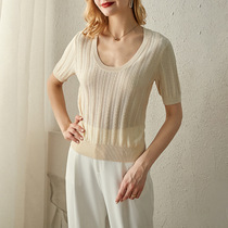 Spot Tencel knitted short-sleeved summer womens U-neck pullover sweater top twist twisted rope sweater bottoming shirt