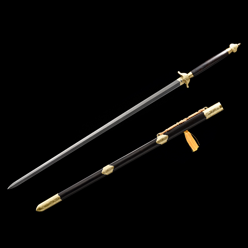 Peony Hands Tai Chi Hard Sword (bright copper mounted four-side patterned steel black sandalwood) Provincial master unopened