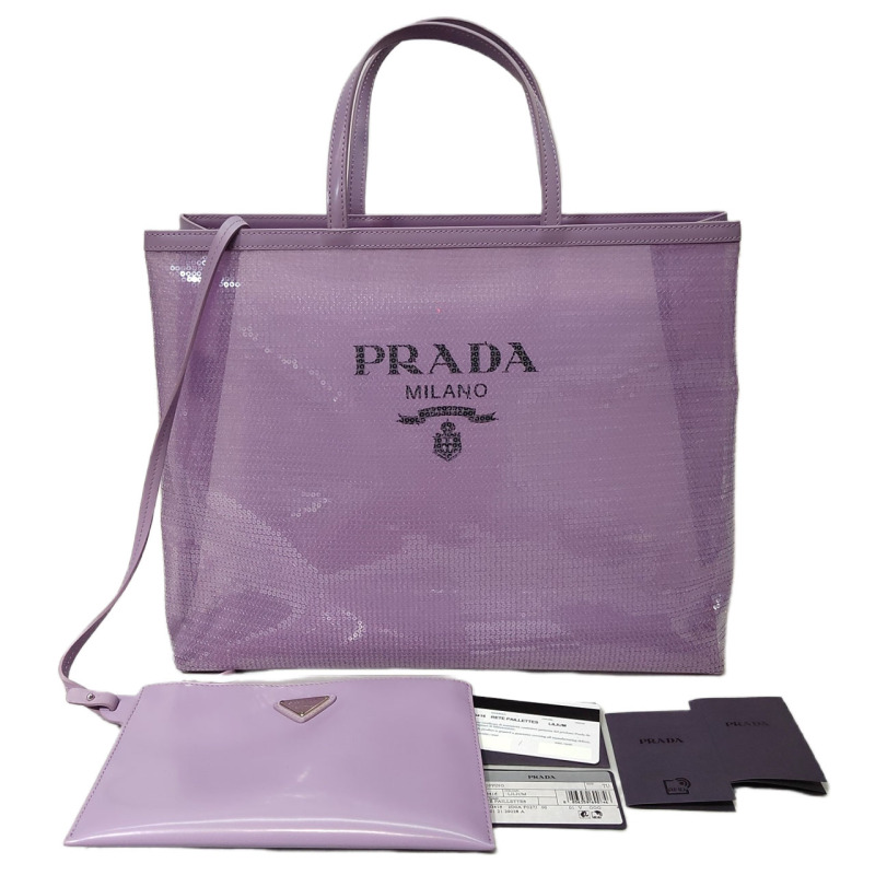 99% New and Unused Prada Purple Sequined Mesh Tote Bag, Women's Luxury Bag, Genuine Product