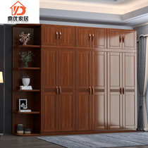 Solid wood wardrobe Chinese style bedroom home four or five six door walnut wardrobe double door wooden light luxury overall wardrobe