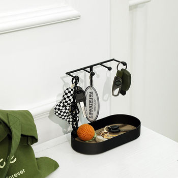 Nordic entrance key tray ins style jewelry storage box desktop iron storage tray oval leather cushion debris tray