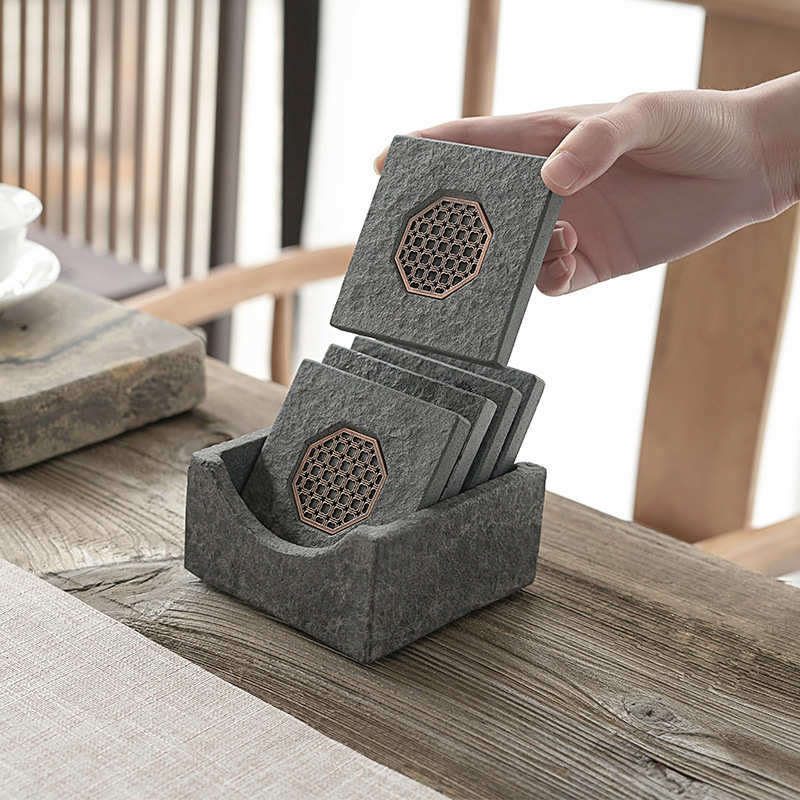 Black gold stone tea mat coaster Zen kung fu tea set accessories stone coaster insulated Japanese simple style direct supply from the manufacturer