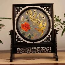 Purely hand-embroidered Suzhou embroidery purple sandalwood double-sided embroidery ornament Flying Dragon and Flying Phoenix New Chinese Craft Gift