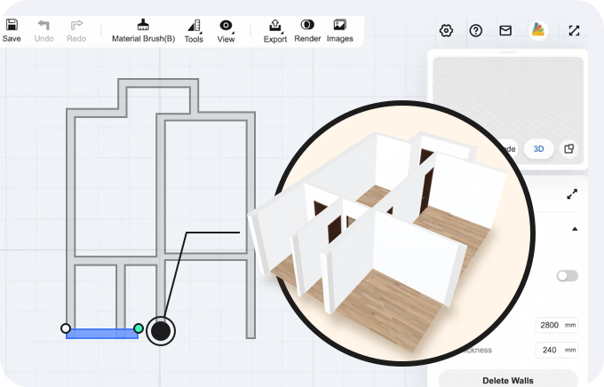 Create 2d and 3d floor plan and rendering using floorplanner by