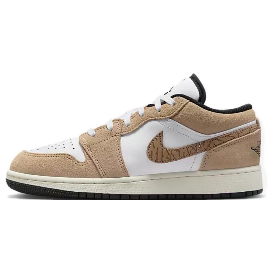 Jordan Air Jordan 1 皮革 舒适运动  低帮 儿童篮球鞋 白棕