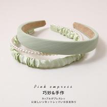 Green headband for women summer retro French style all-match outer hairpin pearl headband pressed hair internet celebrity