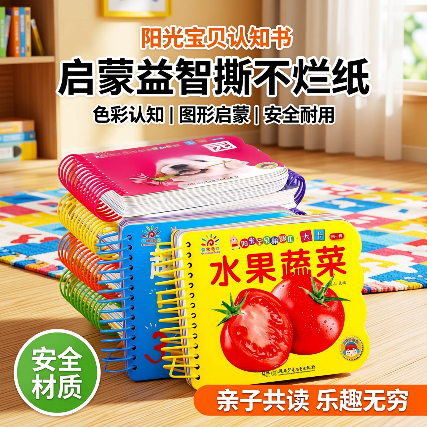 阳光宝贝翻翻乐大卡全套10册两三岁宝宝看图识物认知书益智早教启蒙彩色卡片撕不烂的绘本硬壳纸板读物1-2婴幼儿早教书睡前故事书