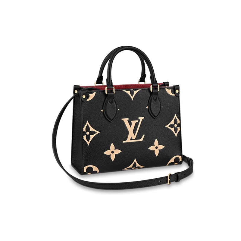 Unused Lv/Louis Vuitton Onthego Embossed Grain Leather Black Women's Small Tote Bag