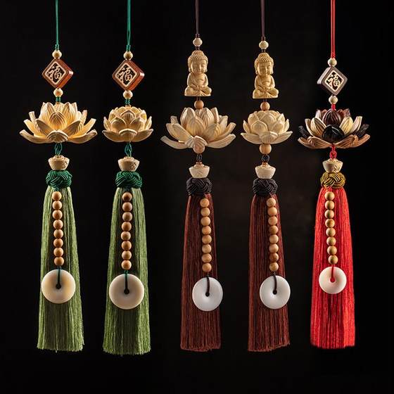 Changyou Automobile Pendant Boxwood Lotus Buddha 동상 고급 자동차 인테리어 보석 남자와 여자 자동차 백미러 거울 펜던트