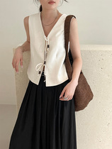 Thirteen Lines Sunset Womens Clothing 2024 Summer New Style Linen Casual Suit Vest Top Women 9254