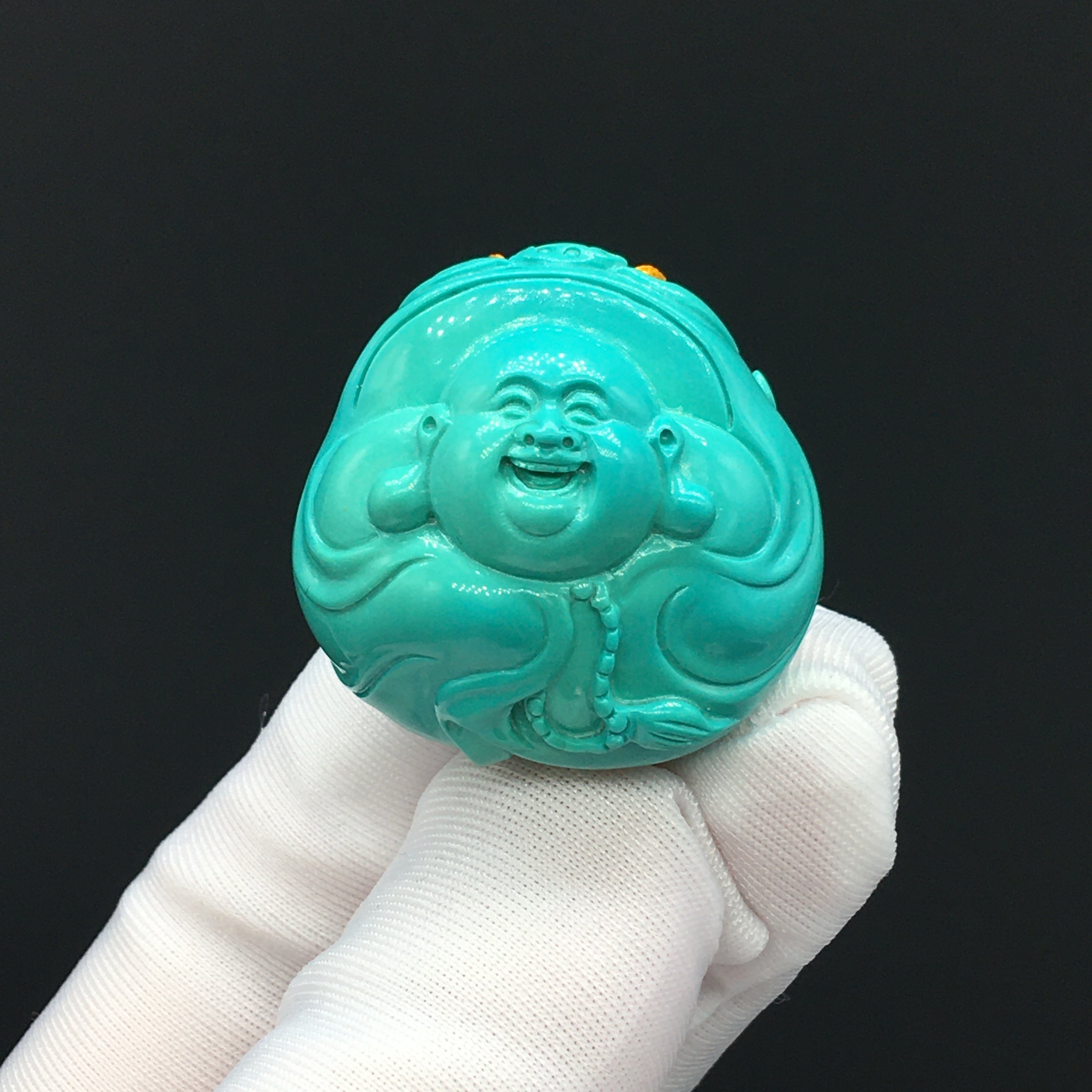 Hubei boutique high porcelain blue turquoise master hand-carved Maitreya Buddha jewelry with certificate XZ1379 direct sales