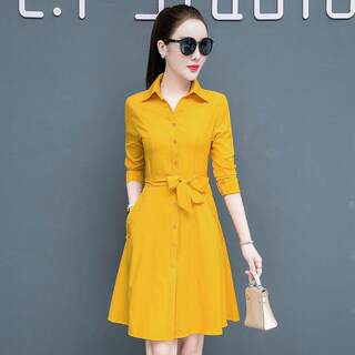 衣裙24爆款新款夏中长款装中国风衣系腰带有口袋的衬衫裙