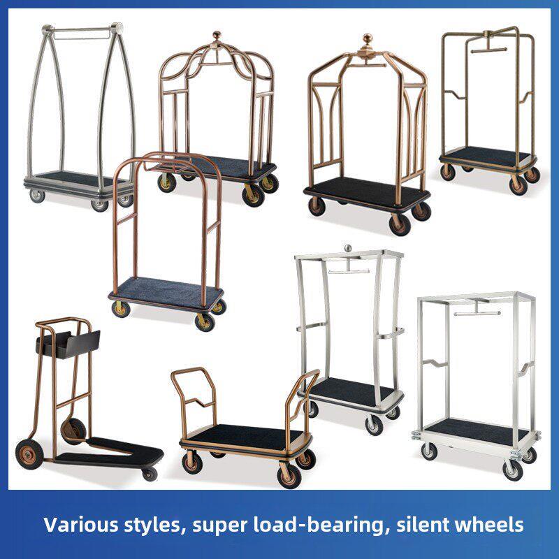 Southern Star Hotel Lobby Luggage Cart Stainless Steel Rose Gold Heavy-Duty Airport Baggage Cart Hand-Push Luggage Cart