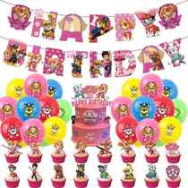 Pink Paw Patrol Paw Paw Team Childrens Birthday Party Flag Banner Balloon Cake Insert Decoration Arrangement
