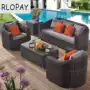 RLOPAY Nội thất ngoài trời Sofa Sofa ngoài trời kết hợp Sofa phòng khách Wicker Ghế Sofa Sofa Mây mây - Nội thất siêu thị xe đẩy 4 bánh