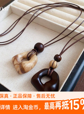 kaitin jewelry复古老钱风咖色长款毛衣链女款树脂木头项链配饰
