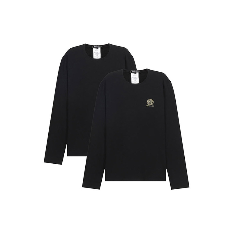 Versace/Versace Cotton Crew Neck Underwear Long Sleeve T-Shirt Men's 2-Pack Black Recommended for Gifting