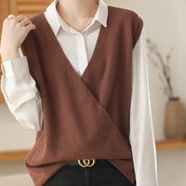 Support quality inspection 100 % pure wool 2024 new spring female pure color loose plane and knitted vest sweater