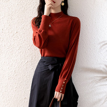 Red sweater autumn and winter womens half-turtleneck cardigan long-sleeved top New Years inner wear bottoming pullover sweater for women