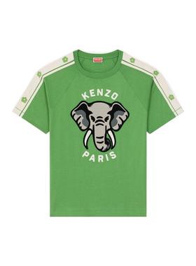 KENZO SS23 撞色休闲卡通图案印花圆领套头短袖T恤 男款 绿色